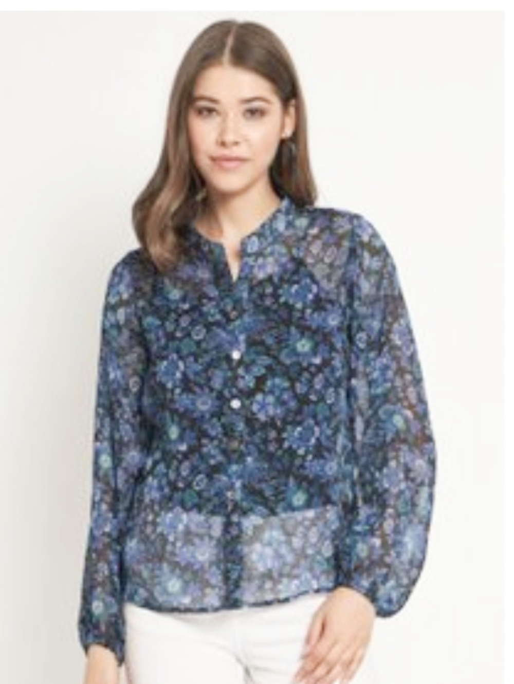 Humanoid Button-Down Floral Navy Blouse Size L